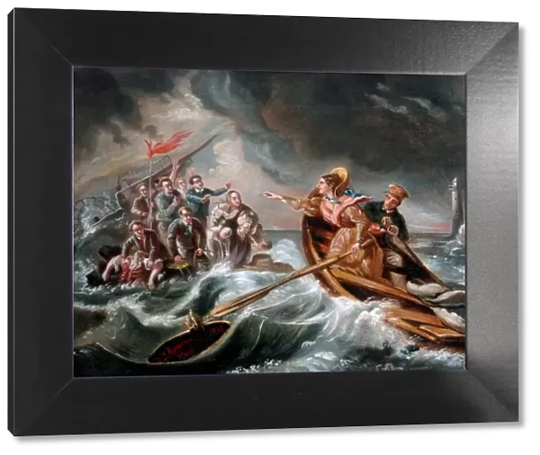 The Rescue of the Forfarshire by Grace Darling. Oil on Canvas painting executed 1886 by artist F. S. Lowther - copy after the original by Charles Achille D Hardvillier NTV_GDMU_1. tif