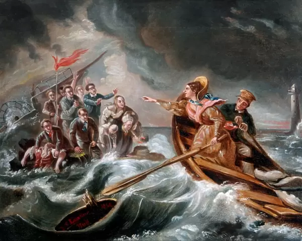 The Rescue of the Forfarshire by Grace Darling. Oil on Canvas painting executed 1886 by artist F. S. Lowther - copy after the original by Charles Achille D Hardvillier NTV_GDMU_1. tif