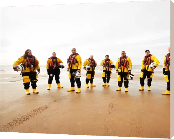 Group shot of crew members who featured in the BBC programme Saving Lives at Sea, produced by Blast films and broadcast in Spring 2016. Left to right: Elissa Thursfield (Abersoch), Jim Edwards (Eastbourne), Chris Walker (Tower)