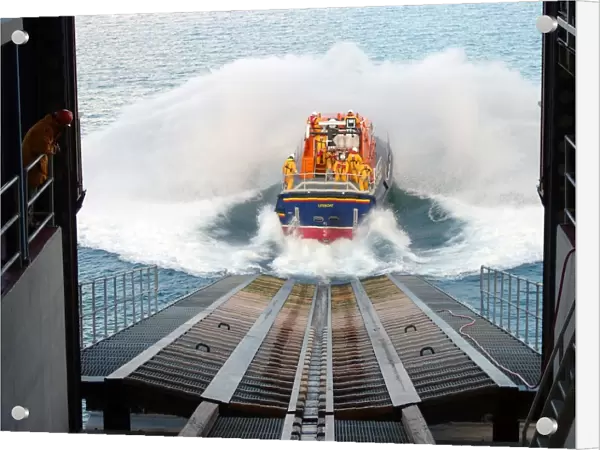 Tamar class lifeboat Peter and Lesley-Jane Nicholson launching a