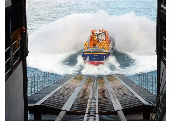 Tamar class lifeboat Peter and Lesley-Jane Nicholson launching a