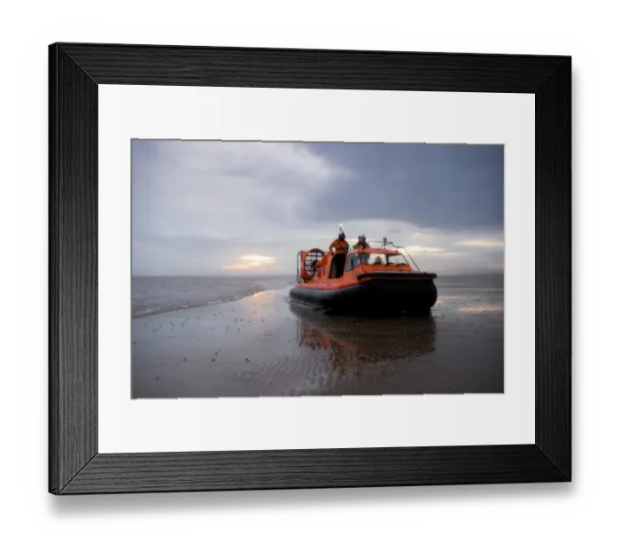 Framed Print : Morecambe hovercraft The Hurley Flyer at Morecambe sands