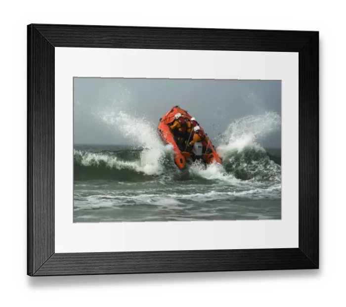 Framed Print : St Ives D class lifeboat in surf Framed Print : St Ives D class lifeboat in surf