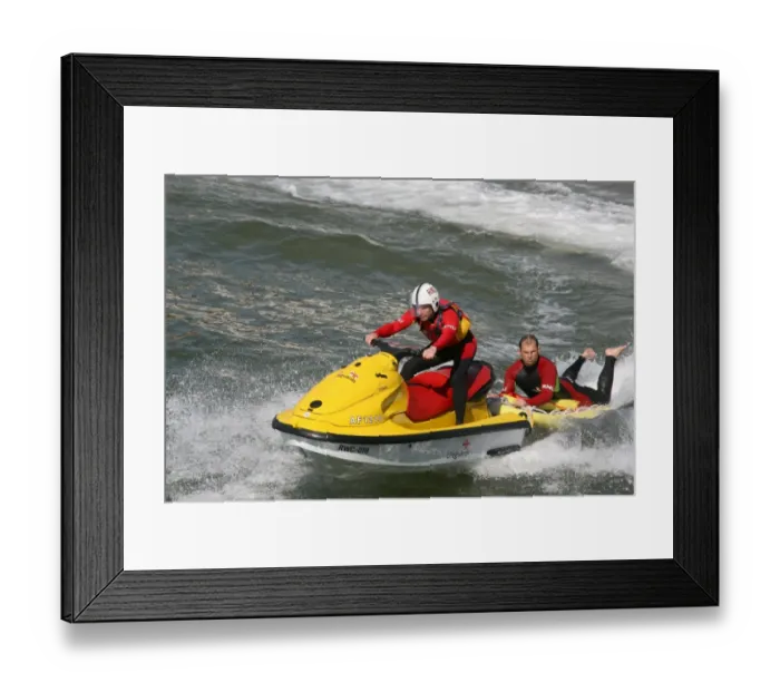 Framed Print : Two beach lifeguards on a rescue water craft Framed Print : Two beach lifeguards on a rescue water craft