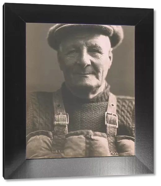 Henry Blogg, coxswain of Cromer lifeboat in jersey, cap and Kapok lifejacket - 1942