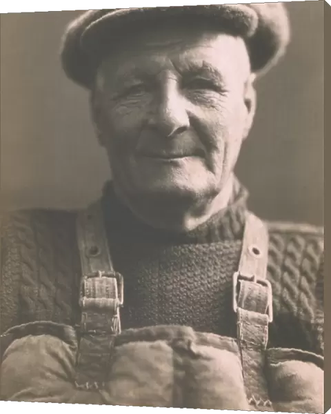 Henry Blogg, coxswain of Cromer lifeboat in jersey, cap and Kapok lifejacket - 1942