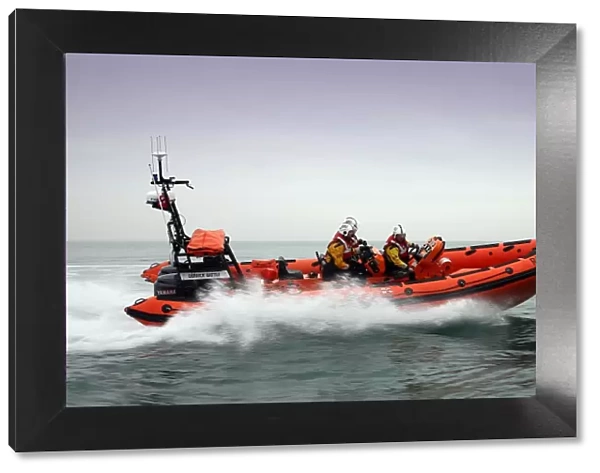Hayling Island Atlantic 85 class inshore lifeboat Derrick Battle B-829. Lifeboat moving from left to right at speed
