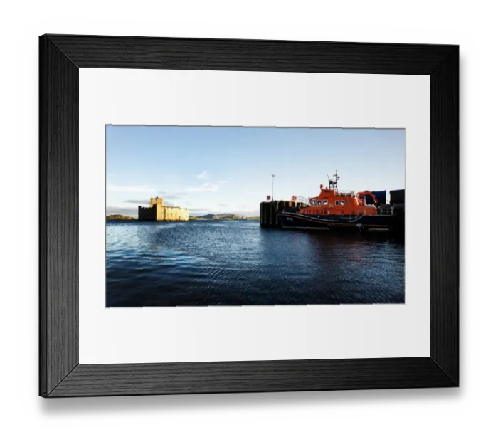 Framed Print : Barra Island severn class lifeboat Edna Windsor 17-12 moored in Castle Bay Framed Print : Barra Island severn class lifeboat Edna Windsor 17-12 moored in Castle Bay