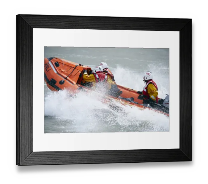 Framed Print : Eastbourne D-class inshore lifeboat Joan and Ted Wiseman 50 D-605. Close up shot, lifeboat moving from right to left, lots of white spray Framed Print : Eastbourne D-class inshore lifeboat Joan and Ted Wiseman 50 D-605. Close up shot, lifeboat moving from right to left, lots of white spray