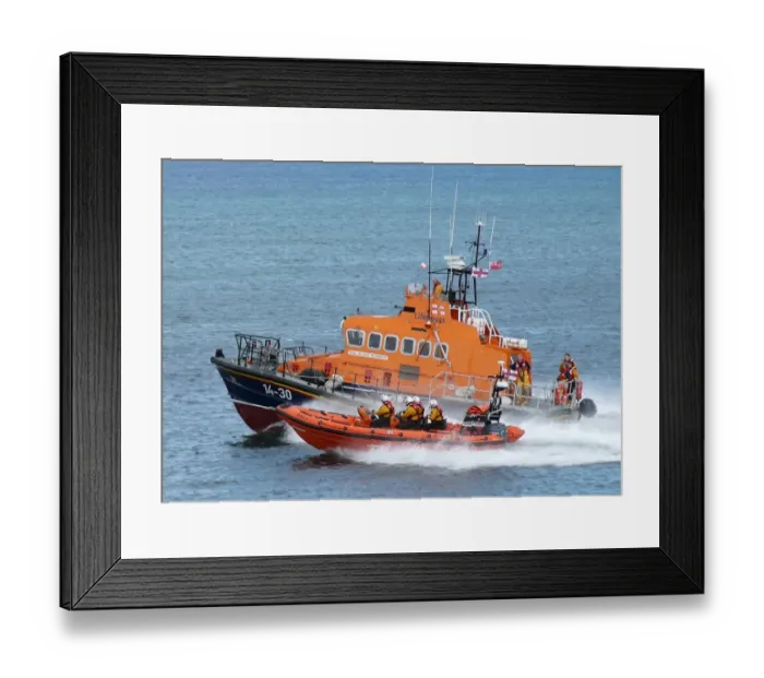 Framed Print : Atlantic 85 B-843 Geoffrey Charles moving from right to left alongside Trent 14-30 Dr John McSparran at Red Bay open day Framed Print : Atlantic 85 B-843 Geoffrey Charles moving from right to left alongside Trent 14-30 Dr John McSparran at Red Bay open day