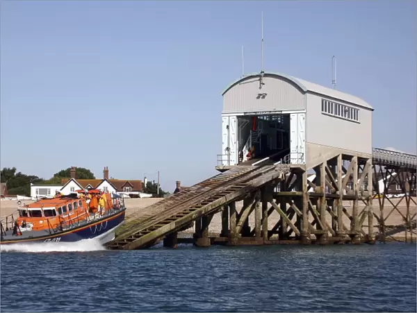 Selsey Tyne class lifeboat Voluntary Worker 47-031 launching down the slipway
