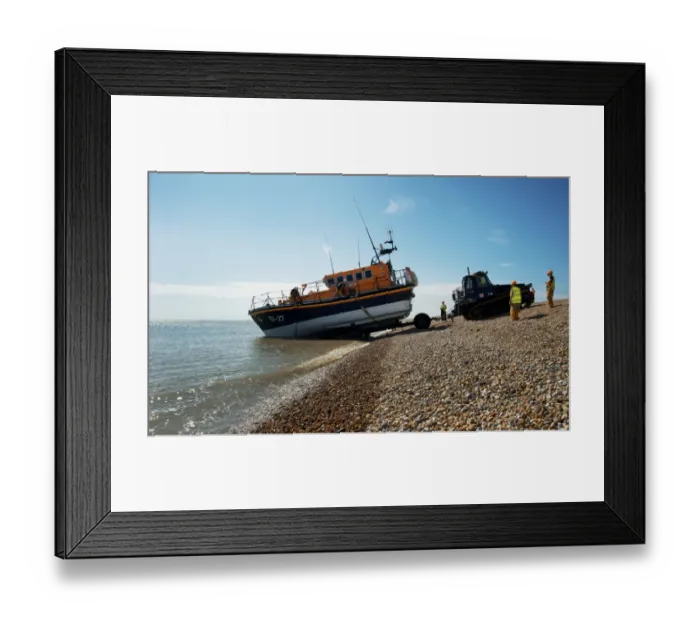Framed Print : Dungeness mersey class lifeboat Pride and Spirit being launched Framed Print : Dungeness mersey class lifeboat Pride and Spirit being launched
