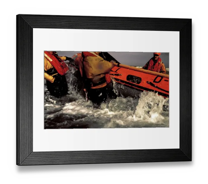 Framed Print : Launch of Rhyl D-class inshore lifeboat, 1991 Framed Print : Launch of Rhyl D-class inshore lifeboat, 1991