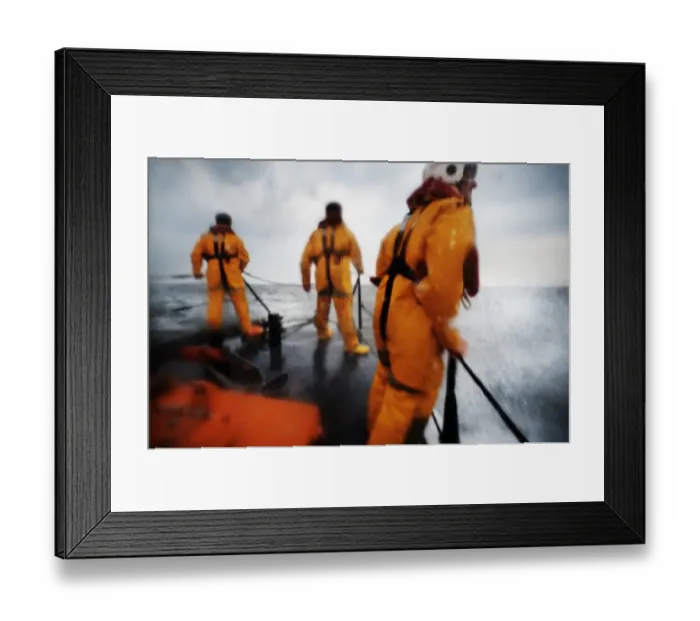 Framed Print : Crew members stood on the fore deck of the Hoylake lifeboat Lady of Hilbre Framed Print : Crew members stood on the fore deck of the Hoylake lifeboat Lady of Hilbre