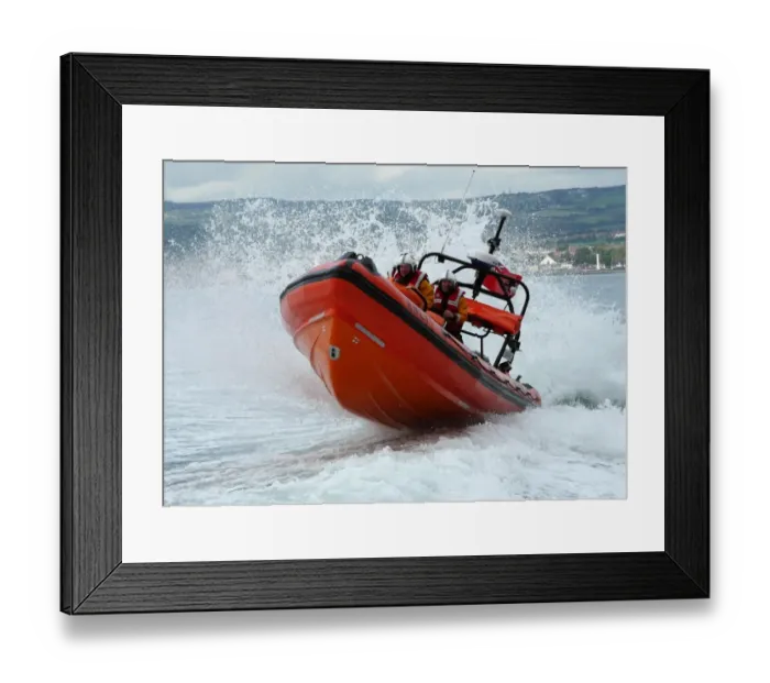 Framed Print : Bangor Alantic 85 inshore lifeboat Jessie Hillyard B-805 heading towards the camera at aspeed, lots of white water spray Framed Print : Bangor Alantic 85 inshore lifeboat Jessie Hillyard B-805 heading towards the camera at aspeed, lots of white water spray