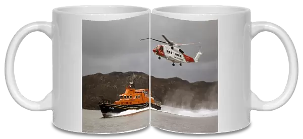 Mallaig severn class lifeboat Henry Alston Hewat 17-26 during a training exercise with Coastguard helicopter