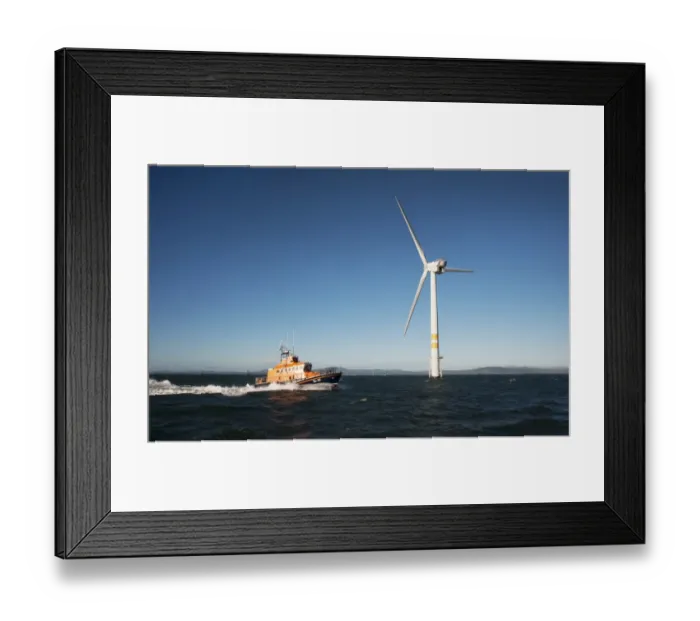 Framed Print : Arklow Trent class lifeboat Ger Tigchelaar in front of wind turbine Framed Print : Arklow Trent class lifeboat Ger Tigchelaar in front of wind turbine
