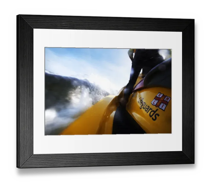 Framed Print : Lifeguard on rescue watercraft at Scarborough beach. Shot from the sled behind the RWC looking forwards Framed Print : Lifeguard on rescue watercraft at Scarborough beach. Shot from the sled behind the RWC looking forwards