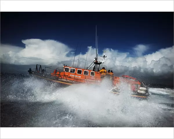Baltimore Tyne class lifeboat Hilda Jarrett 47-024 moving from right to left, lots of white spray