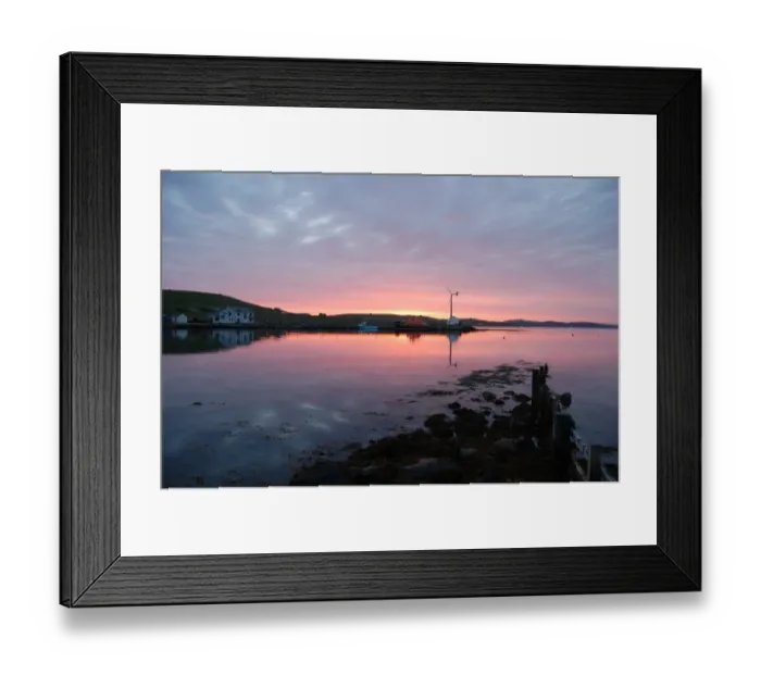 Framed Print : Sunset over Aith lifeboat station and harbour. Severn class lifeboar charles Lidbury 17-14 moored up, wind turbine visible Framed Print : Sunset over Aith lifeboat station and harbour. Severn class lifeboar charles Lidbury 17-14 moored up, wind turbine visible