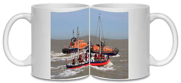 Walton and Frinton Tamar class lifeboat Irene Muriel Rees 16-19 arriving on station. Pictured with Tyne class lifeboat Kenneth Thelwell II 47-036
