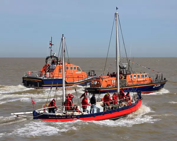 Walton and Frinton Tamar class lifeboat Irene Muriel Rees 16-19 arriving on station. Pictured with Tyne class lifeboat Kenneth Thelwell II 47-036