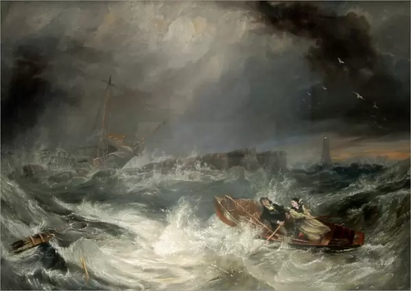 Grace Darling. Oil on Canvas painting by J. W. Carmichael (figures attributed to H