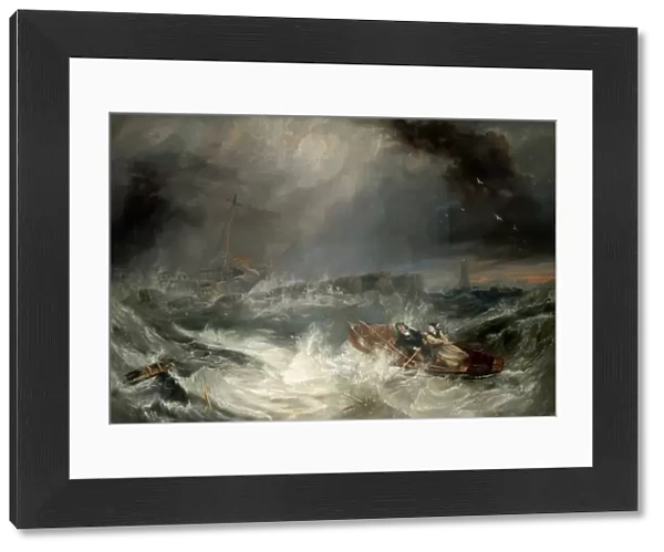 Grace Darling. Oil on Canvas painting by J. W. Carmichael (figures attributed to H