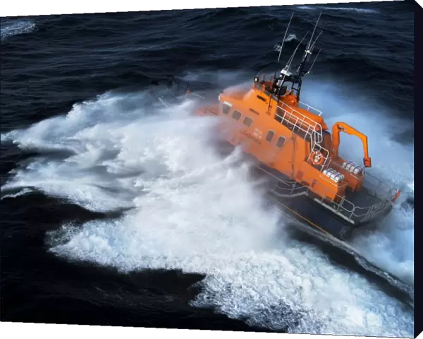 Aerial shot of Valentia severn class lifeboat John and Margaret Doig