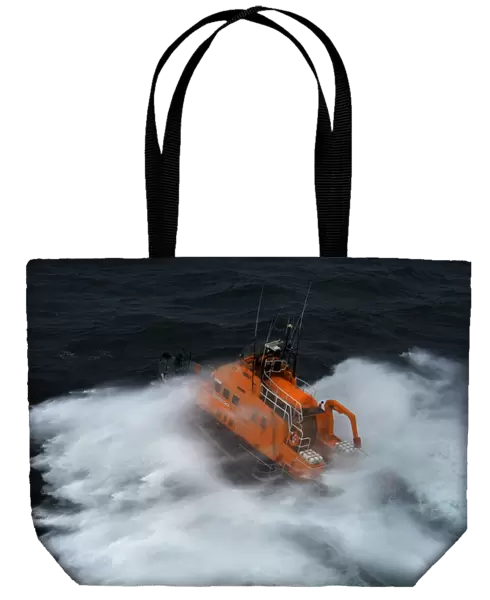 Valentia severn class lifeboat John and Margaret Doig 17-07. Aerial shot taken from Irish Coastguard helicopter, lots of white spray