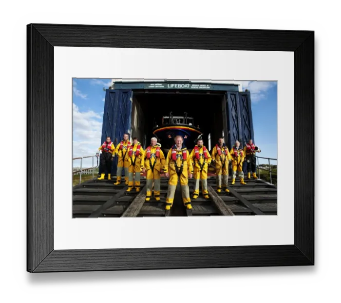 Framed Print : Group shot of Baltimore lifeboat crew stood on slipway Framed Print : Group shot of Baltimore lifeboat crew stood on slipway