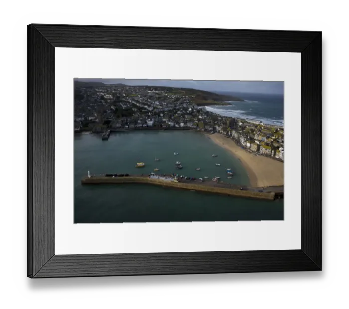 Framed Print : Aerial view of St Ives taken from RNAS Culdrose helicopter