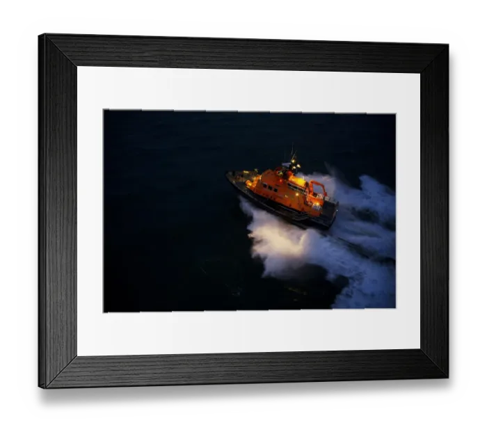 Framed Print : Aran Islands severn class lifeboat David Kirkaldy 17-06. Aerial shot taken from Irish Coastguard helicopter, lifeboat heading from right to left at night Framed Print : Aran Islands severn class lifeboat David Kirkaldy 17-06. Aerial shot taken from Irish Coastguard helicopter, lifeboat heading from right to left at night