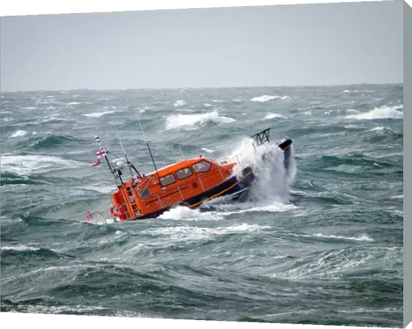 Prototype FCB2 (Shannon) lifeboat in rough seas off Portland Bill