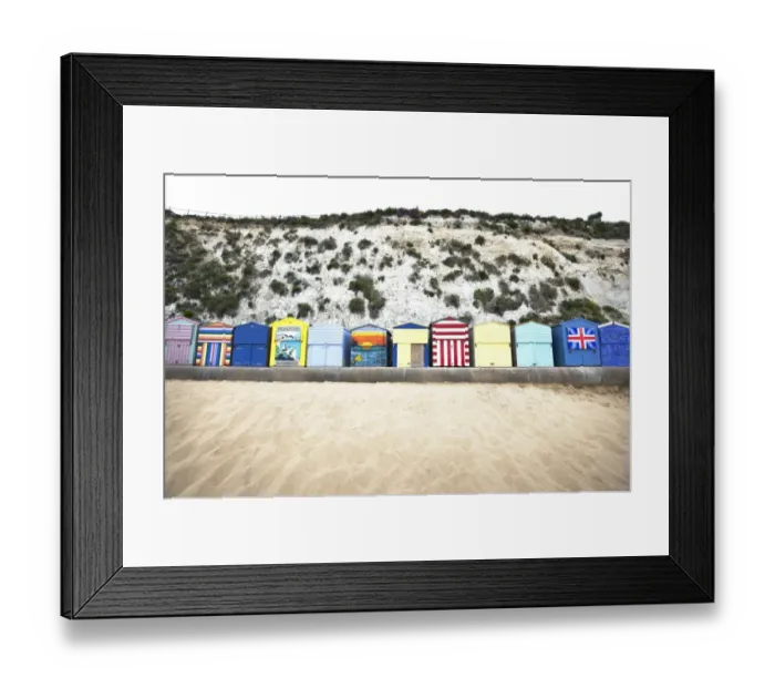 Framed Print : Landscape shot of the colourful beach huts at Broadstairs Framed Print : Landscape shot of the colourful beach huts at Broadstairs
