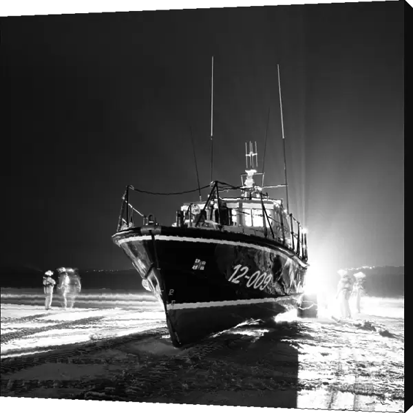 St Ives Mersey class all weather lifeboat The Princess Royal (c.s No 41) 12-009 being recovered after a shout in the early evening. Shortlisted finallist for Photographer of the Year 2012