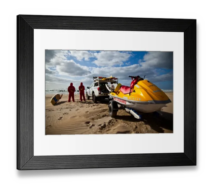 Framed Print : Perranporth beach, Cornwall. Two Lifeguards monitoring the sea Framed Print : Perranporth beach, Cornwall. Two Lifeguards monitoring the sea