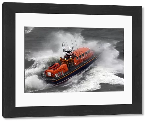 Mumbles Tyne class lifeboat Babs and Agnes Robertson 47-019 on exercise in rough seas