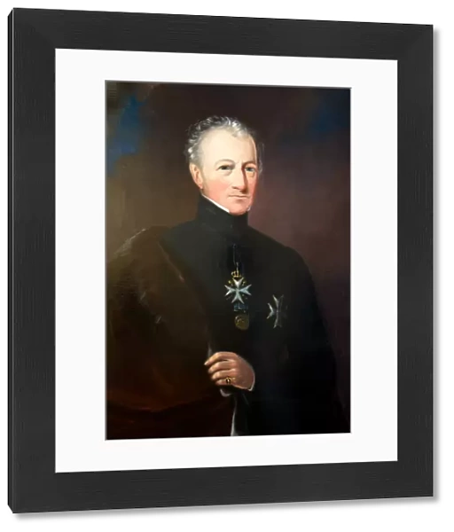 Oil on canvas, half length portrait. Shown wearing the robes and cross of a Kinght of the Order of St John of Jerusalem, commonly known as a Knight of Malta. Artist unknown, English School, mid 19th Century
