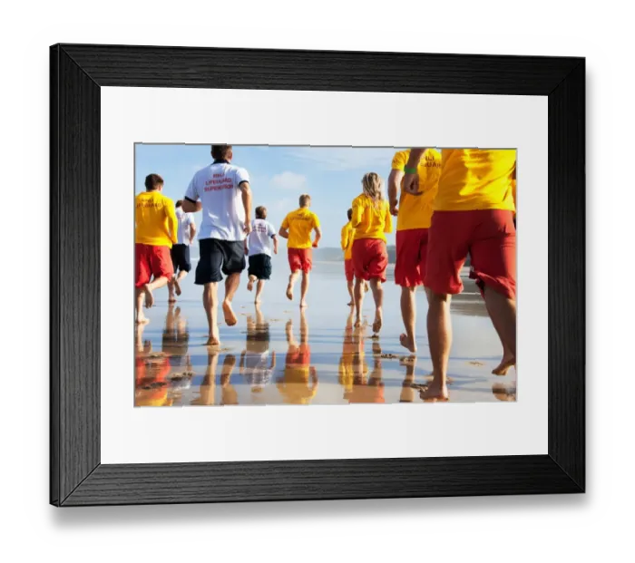 Framed Print : Lifeguards up early for a mornings training session on Perranporth beach Framed Print : Lifeguards up early for a mornings training session on Perranporth beach