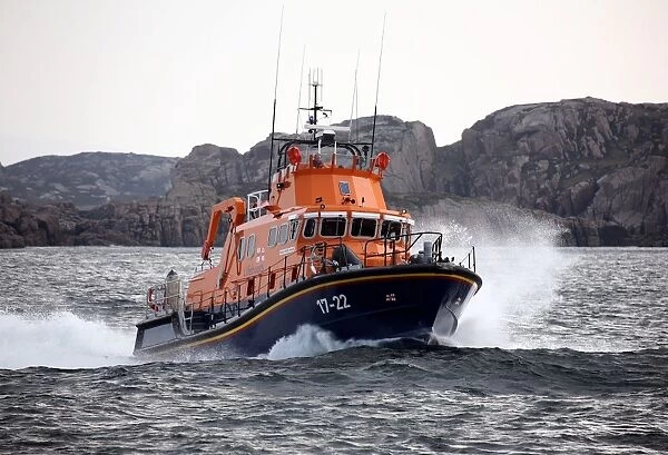 Arranmore severn class lifeboat Mrytle Maud 17-22 moving from left to right at speed