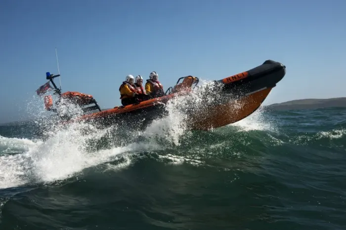 Framed Print : Baltimore Atlantic 75 inshore lifeboat Bessie B-708 moving from left to right, bow high out of the water, lots of white spray Framed Print : Baltimore Atlantic 75 inshore lifeboat Bessie B-708 moving from left to right, bow high out of the water, lots of white spray