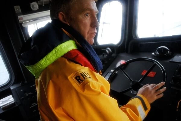 Barra Island coxswain Donald MacLeod inside the wheelhouse of the severn class lifeboat Edna Windsor