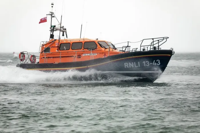 Framed Print : Clifden Shannon class lifeboat St Christopher 13-43 at sea during trials in Poole Bay. Shot from Shell Bay beach, Studland Framed Print : Clifden Shannon class lifeboat St Christopher 13-43 at sea during trials in Poole Bay. Shot from Shell Bay beach, Studland