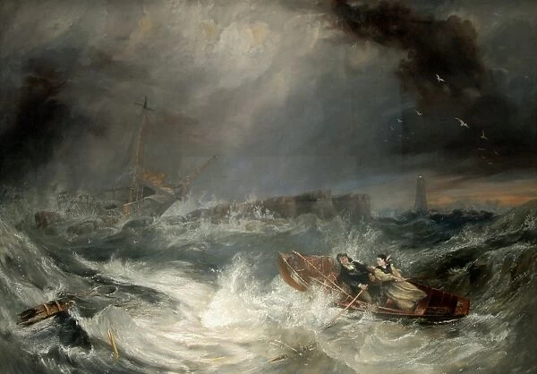 Grace Darling. Oil on Canvas painting by J.W. Carmichael (figures attributed to H