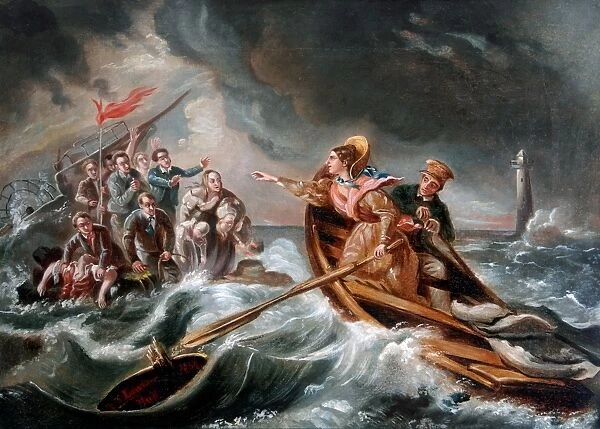 The Rescue of the Forfarshire by Grace Darling. Oil on Canvas painting executed 1886 by artist F. S. Lowther - copy after the original by Charles Achille D'Hardvillier NTV_GDMU_1.tif