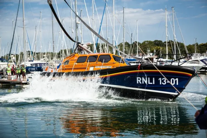 Framed Print : Self-right test of the Shannon class lifeboat Jock and Annie Slater 13-01 at Berthons boatyard in Lymington