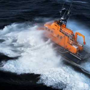 Aerial shot of Valentia severn class lifeboat John and Margaret Doig