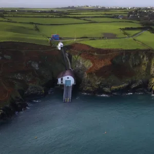 Aerial view of new Lizard lifeboat station taken from RNAS Culdrose helicopter