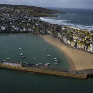 Aerial view of St Ives taken from RNAS Culdrose helicopter